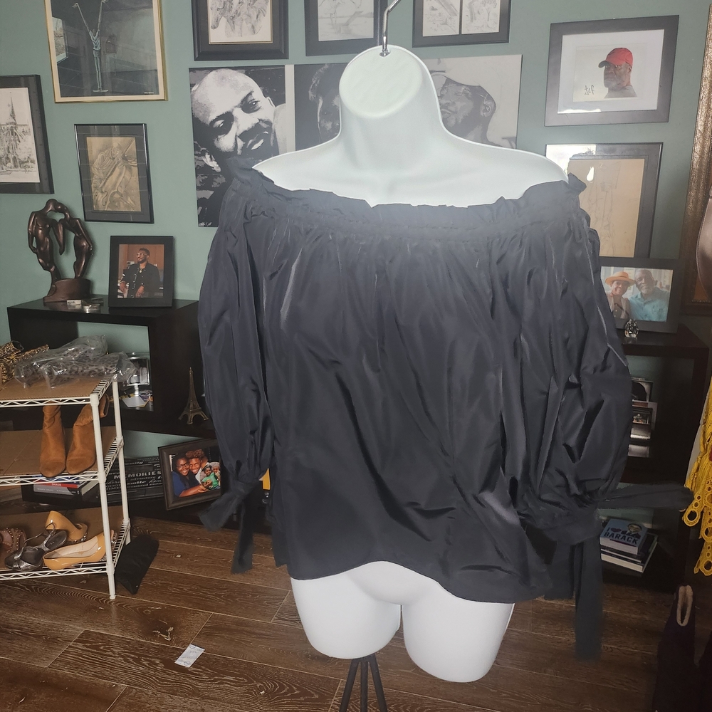 CeCe Black Off-Shoulder Peasant Blouse